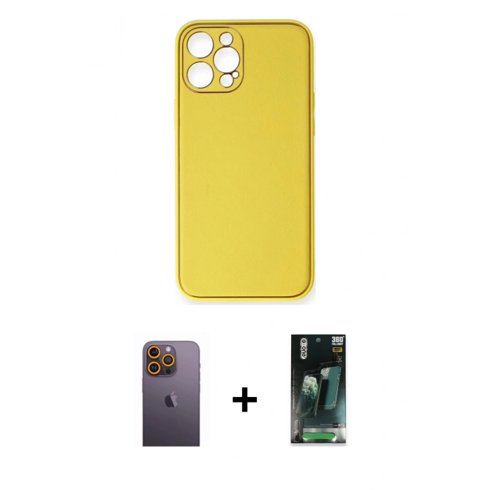 MARSİLYAN™- iPhone 12 Pro Max Kılıf Yadigar Klasik - Şeffaf 360 Full Body Arka Koruyucu + Neon Fosforlu Kamera Lens - SI