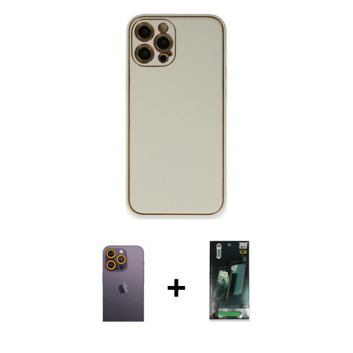 MARSİLYAN™- iPhone 12 Pro Max Kılıf Yadigar Klasik - Şeffaf 360 Full Body Arka Koruyucu + Neon Fosforlu Kamera Lens - SI