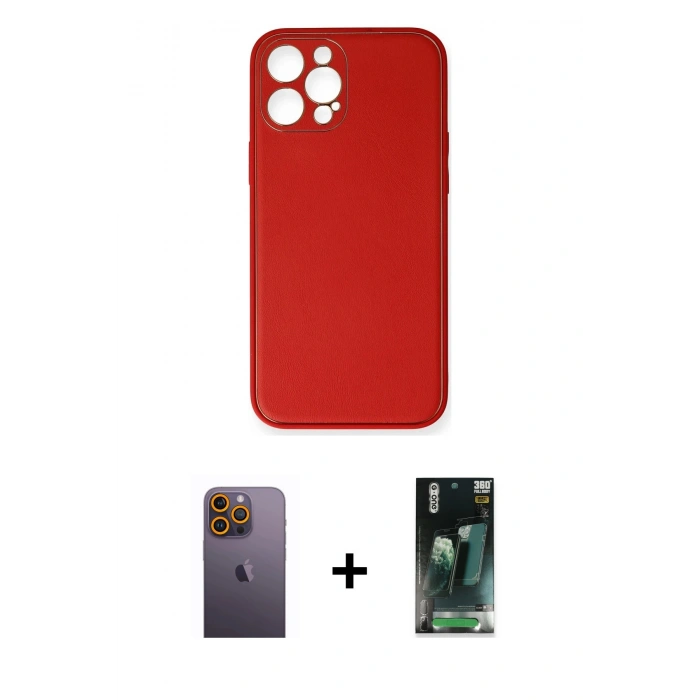 MARSİLYAN™- iPhone 12 Pro Max Kılıf Yadigar Klasik - Şeffaf 360 Full Body Arka Koruyucu + Neon Fosforlu Kamera Lens - SI