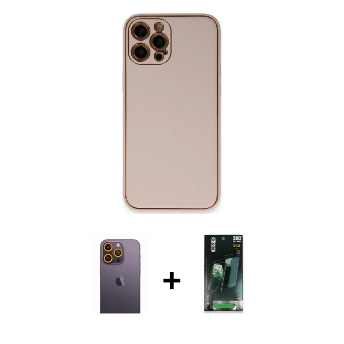 MARSİLYAN™- iPhone 12 Pro Max Kılıf Yadigar Klasik - Şeffaf 360 Full Body Arka Koruyucu + Neon Fosforlu Kamera Lens - SI