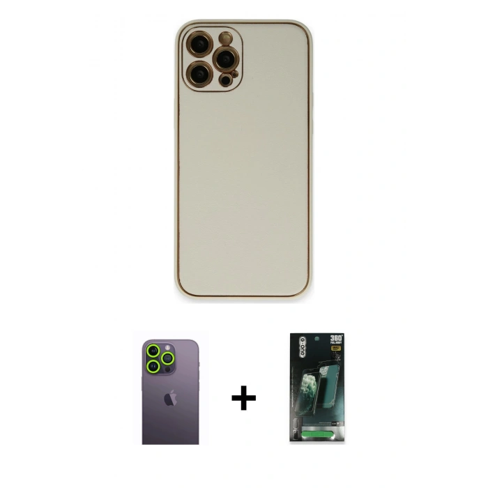 MARSİLYAN™- iPhone 12 Pro Max Kılıf Yadigar Klasik - Şeffaf 360 Full Body Arka Koruyucu + Neon Fosforlu Kamera Lens - YL