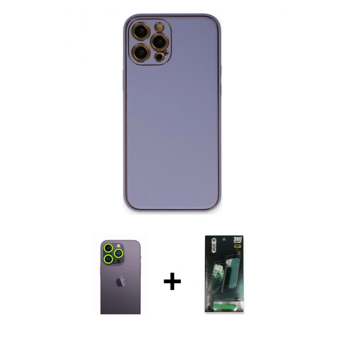 MARSİLYAN™- iPhone 12 Pro Max Kılıf Yadigar Klasik - Şeffaf 360 Full Body Arka Koruyucu + Neon Fosforlu Kamera Lens - YL