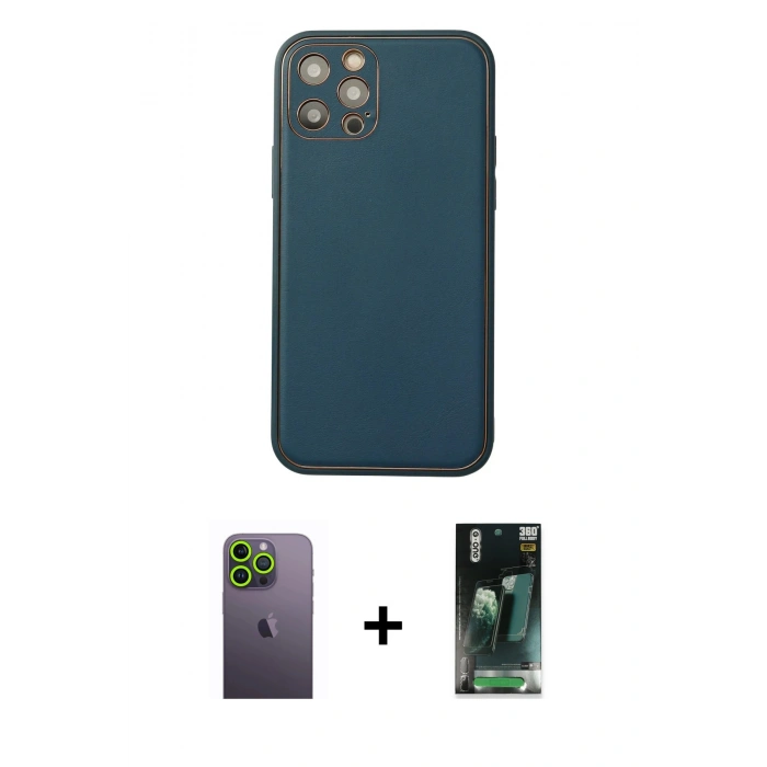 MARSİLYAN™- iPhone 12 Pro Max Kılıf Yadigar Klasik - Şeffaf 360 Full Body Arka Koruyucu + Neon Fosforlu Kamera Lens - YL