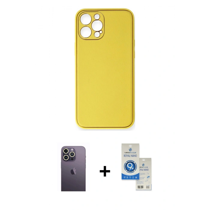 MARSİLYAN™- iPhone 12 Pro Max Kılıf Yadigar Klasik - Şeffaf Royal Nano Ekran Koruyucu + Neon Fosforlu Kamera Lens - BZ