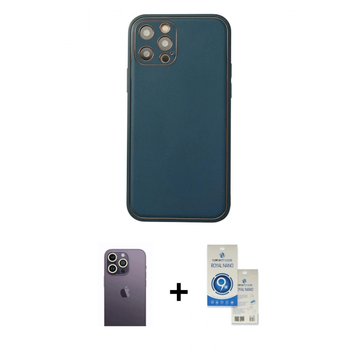 MARSİLYAN™- iPhone 12 Pro Max Kılıf Yadigar Klasik - Şeffaf Royal Nano Ekran Koruyucu + Neon Fosforlu Kamera Lens - BZ