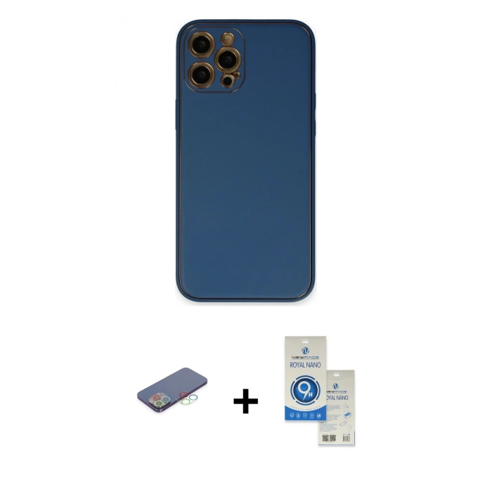 MARSİLYAN™- iPhone 12 Pro Max Kılıf Yadigar Klasik - Şeffaf Royal Nano Ekran Koruyucu + Renkli Kamera Lens Koruma Cam - MI