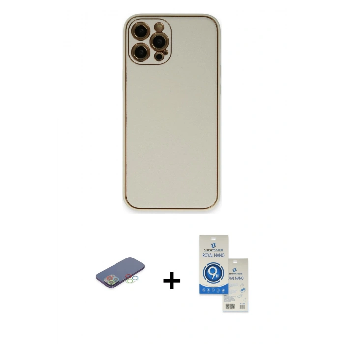 MARSİLYAN™- iPhone 12 Pro Max Kılıf Yadigar Klasik - Şeffaf Royal Nano Ekran Koruyucu + Renkli Kamera Lens Koruma Cam - MI