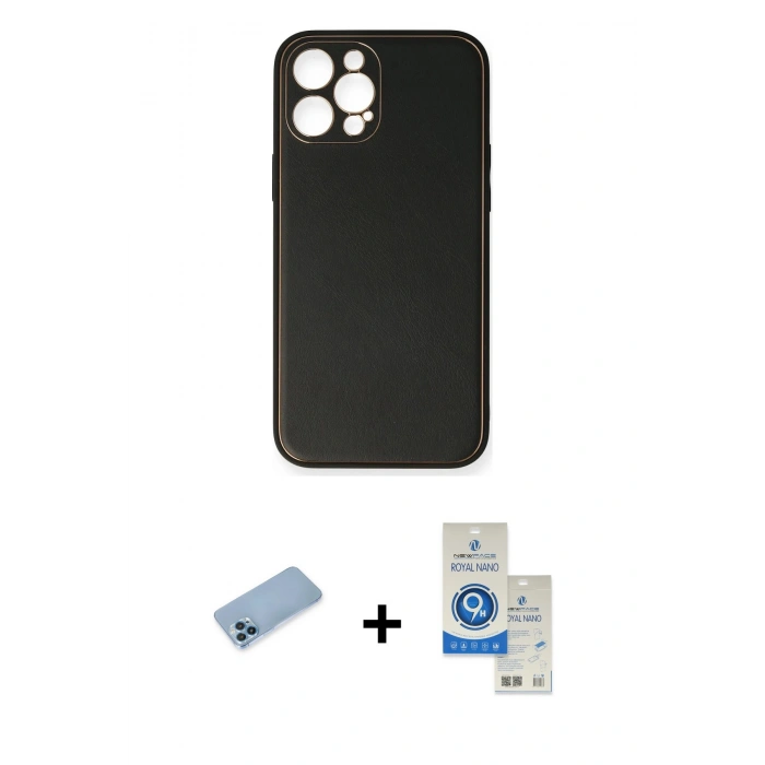 MARSİLYAN™- iPhone 12 Pro Max Kılıf Yadigar Klasik - Şeffaf Royal Nano Ekran Koruyucu + Shine Kamera Lens Koruma Cam - MI