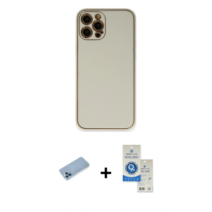 MARSİLYAN™- iPhone 12 Pro Max Kılıf Yadigar Klasik - Şeffaf Royal Nano Ekran Koruyucu + Shine Kamera Lens Koruma Cam - MI