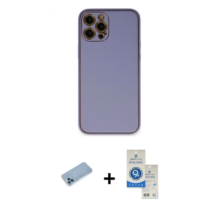 MARSİLYAN™- iPhone 12 Pro Max Kılıf Yadigar Klasik - Şeffaf Royal Nano Ekran Koruyucu + Shine Kamera Lens Koruma Cam - MI