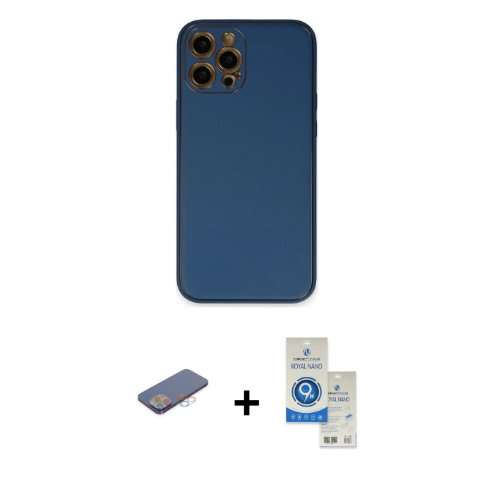 MARSİLYAN™- iPhone 12 Pro Max Kılıf Yadigar Klasik - Şeffaf Royal Nano Ekran Koruyucu + Renkli Kamera Lens Koruma Cam - PE