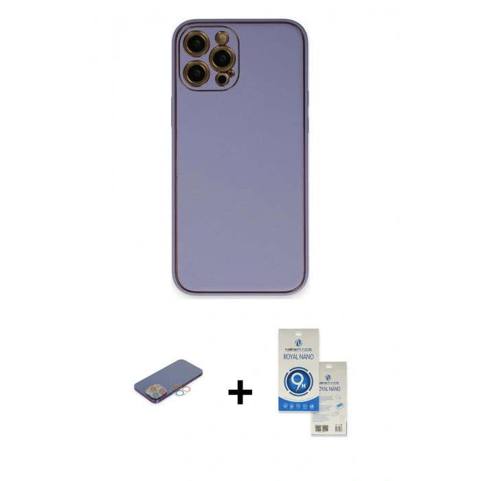 MARSİLYAN™- iPhone 12 Pro Max Kılıf Yadigar Klasik - Şeffaf Royal Nano Ekran Koruyucu + Renkli Kamera Lens Koruma Cam - PE