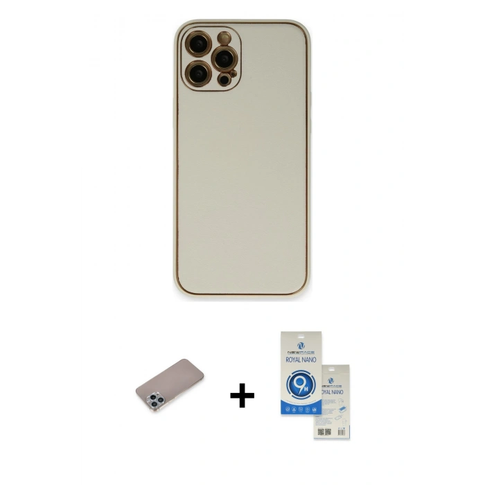 MARSİLYAN™- iPhone 12 Pro Max Kılıf Yadigar Klasik - Şeffaf Royal Nano Ekran Koruyucu + Shine Kamera Lens Koruma Cam - SABE