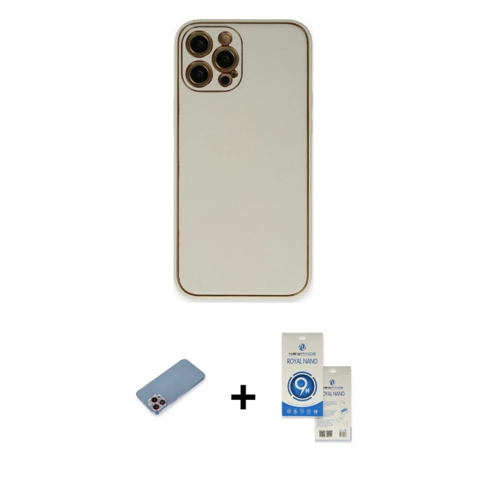 MARSİLYAN™- iPhone 12 Pro Max Kılıf Yadigar Klasik - Şeffaf Royal Nano Ekran Koruyucu + Shine Kamera Lens Koruma Cam - PE