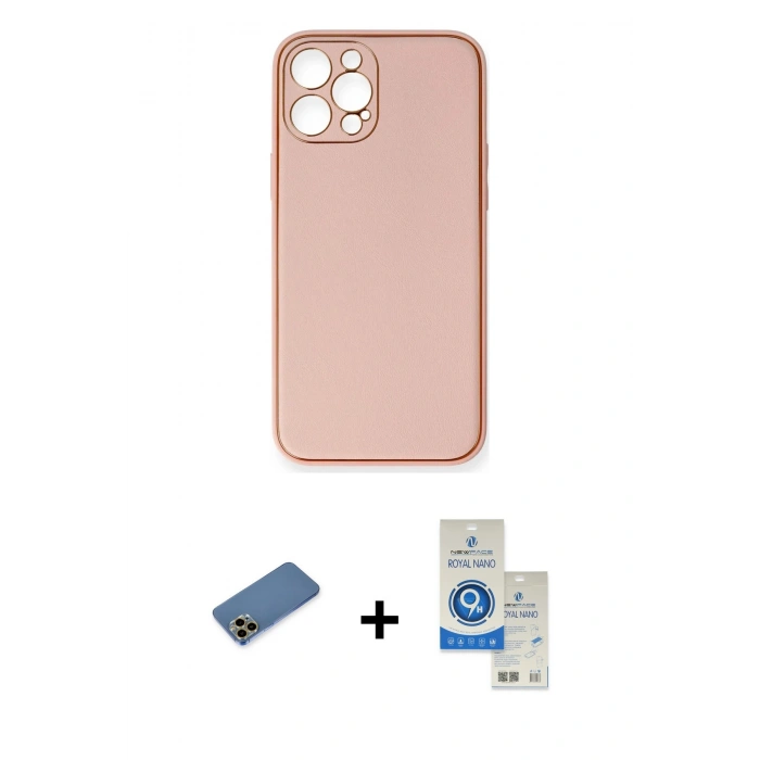 MARSİLYAN™- iPhone 12 Pro Max Kılıf Yadigar Klasik - Şeffaf Royal Nano Ekran Koruyucu + Shine Kamera Lens Koruma Cam - GD