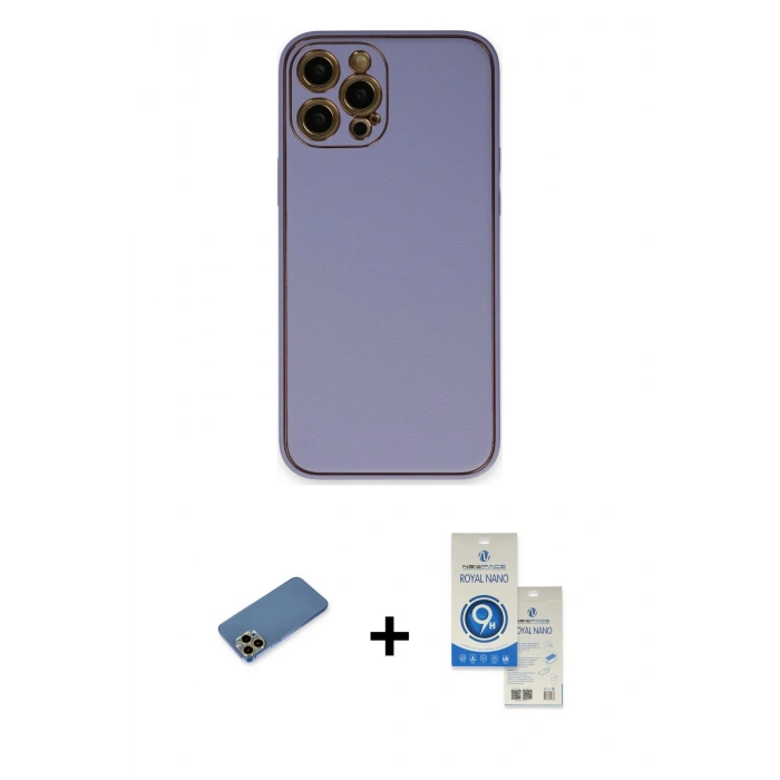 MARSİLYAN™- iPhone 12 Pro Max Kılıf Yadigar Klasik - Şeffaf Royal Nano Ekran Koruyucu + Shine Kamera Lens Koruma Cam - GD