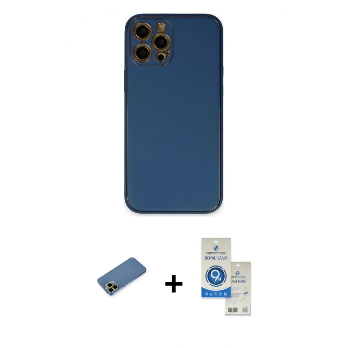 MARSİLYAN™- iPhone 12 Pro Max Kılıf Yadigar Klasik - Şeffaf Royal Nano Ekran Koruyucu + Shine Kamera Lens Koruma Cam - GD