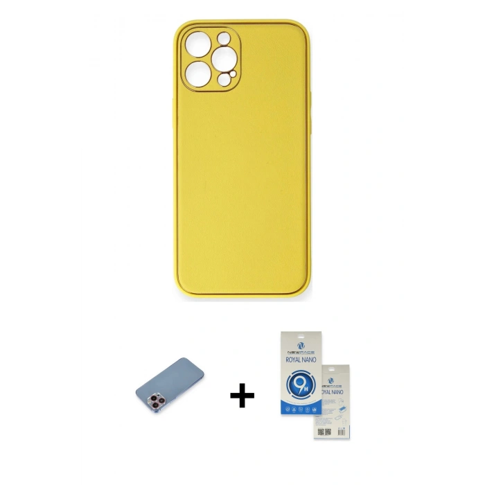MARSİLYAN™- iPhone 12 Pro Max Kılıf Yadigar Klasik - Şeffaf Royal Nano Ekran Koruyucu + Shine Kamera Lens Koruma Cam - PE