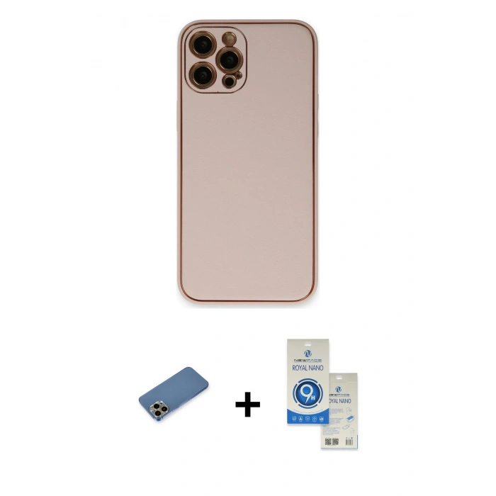 MARSİLYAN™- iPhone 12 Pro Max Kılıf Yadigar Klasik - Şeffaf Royal Nano Ekran Koruyucu + Shine Kamera Lens Koruma Cam - GD