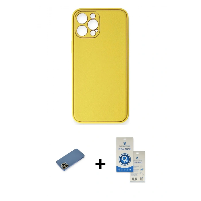 MARSİLYAN™- iPhone 12 Pro Max Kılıf Yadigar Klasik - Şeffaf Royal Nano Ekran Koruyucu + Shine Kamera Lens Koruma Cam - GD