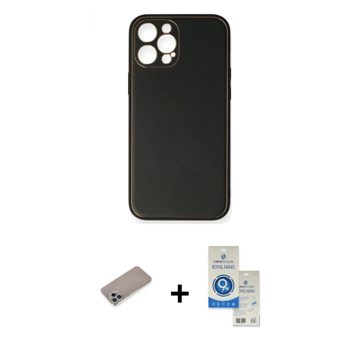 MARSİLYAN™- iPhone 12 Pro Max Kılıf Yadigar Klasik - Şeffaf Royal Nano Ekran Koruyucu + Shine Kamera Lens Koruma Cam - SABE