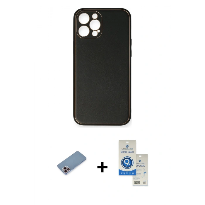 MARSİLYAN™- iPhone 12 Pro Max Kılıf Yadigar Klasik - Şeffaf Royal Nano Ekran Koruyucu + Shine Kamera Lens Koruma Cam - PE