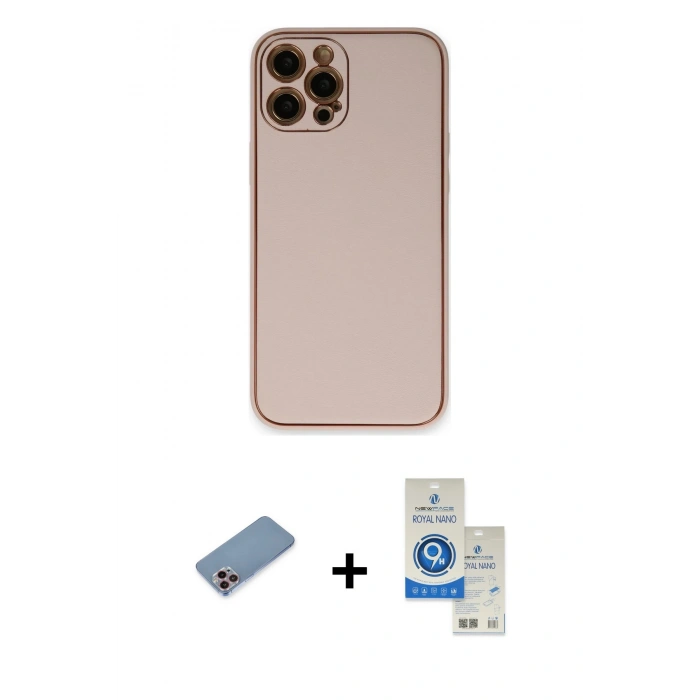 MARSİLYAN™- iPhone 12 Pro Max Kılıf Yadigar Klasik - Şeffaf Royal Nano Ekran Koruyucu + Shine Kamera Lens Koruma Cam - PE