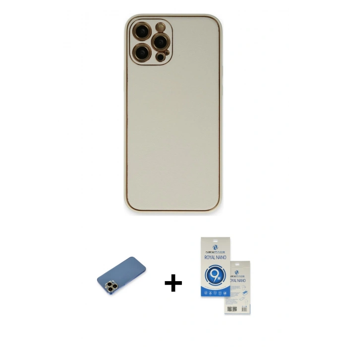 MARSİLYAN™- iPhone 12 Pro Max Kılıf Yadigar Klasik - Şeffaf Royal Nano Ekran Koruyucu + Shine Kamera Lens Koruma Cam - GD