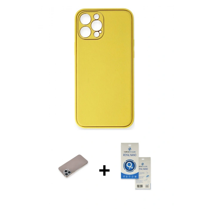 MARSİLYAN™- iPhone 12 Pro Max Kılıf Yadigar Klasik - Şeffaf Royal Nano Ekran Koruyucu + Shine Kamera Lens Koruma Cam - SABE