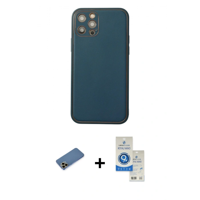 MARSİLYAN™- iPhone 12 Pro Max Kılıf Yadigar Klasik - Şeffaf Royal Nano Ekran Koruyucu + Shine Kamera Lens Koruma Cam - GD