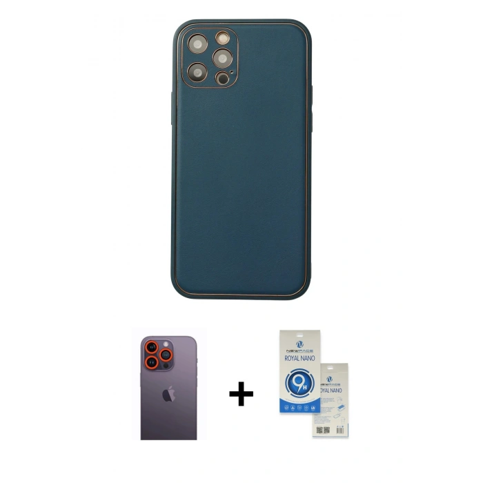 MARSİLYAN™- iPhone 12 Pro Max Kılıf Yadigar Klasik - Şeffaf Royal Nano Ekran Koruyucu + Neon Fosforlu Kamera Lens - TU