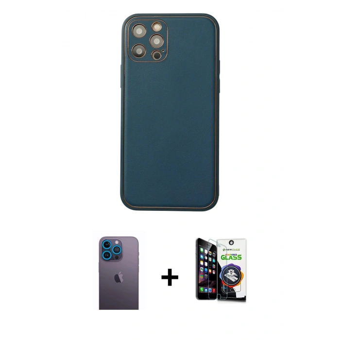 MARSİLYAN™- iPhone 12 Pro Max Kılıf Yadigar Klasik - Şeffaf Temperli Cam Ekran Koruyucu + Neon Fosforlu Kamera Lens - MI