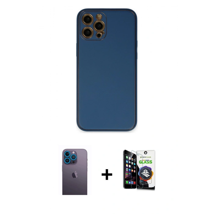 MARSİLYAN™- iPhone 12 Pro Max Kılıf Yadigar Klasik - Şeffaf Temperli Cam Ekran Koruyucu + Neon Fosforlu Kamera Lens - MI