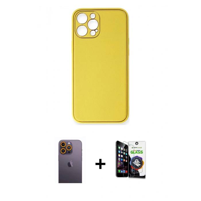 MARSİLYAN™- iPhone 12 Pro Max Kılıf Yadigar Klasik - Şeffaf Temperli Cam Ekran Koruyucu + Neon Fosforlu Kamera Lens - SI