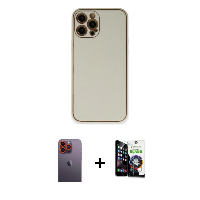 MARSİLYAN™- iPhone 12 Pro Max Kılıf Yadigar Klasik - Şeffaf Temperli Cam Ekran Koruyucu + Neon Fosforlu Kamera Lens - TU