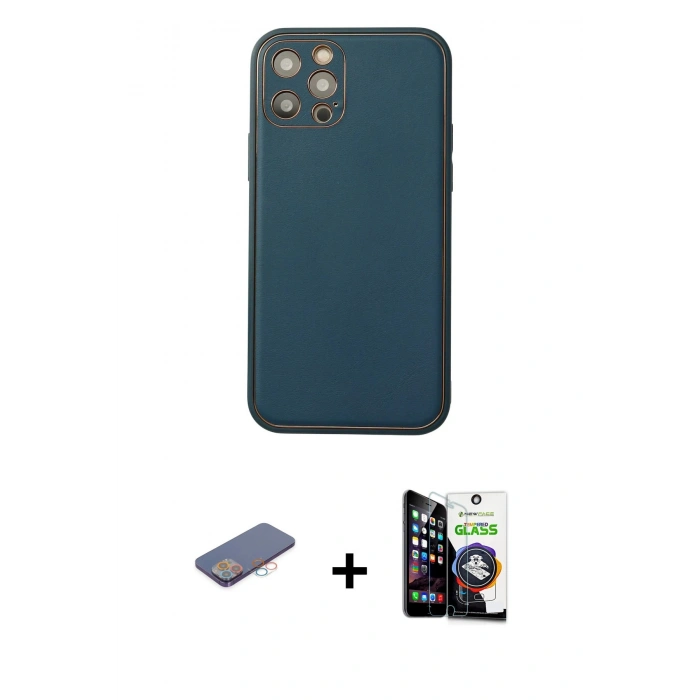 MARSİLYAN™- iPhone 12 Pro Max Kılıf Yadigar Klasik - Şeffaf Temperli Cam Ekran Koruyucu + Renkli Kamera Lens Koruma Cam - PE