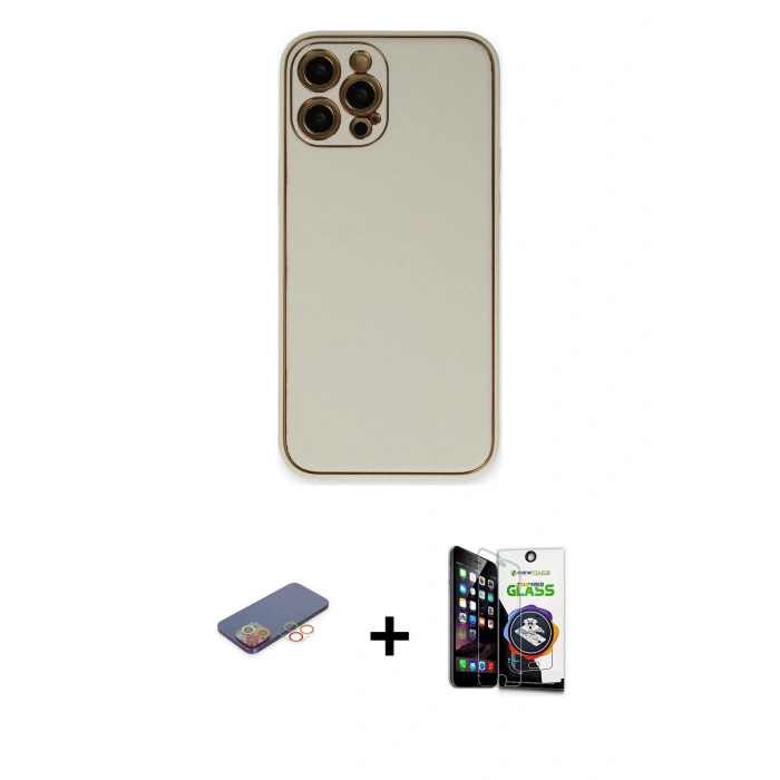 MARSİLYAN™- iPhone 12 Pro Max Kılıf Yadigar Klasik - Şeffaf Temperli Cam Ekran Koruyucu + Renkli Kamera Lens Koruma Cam - TU