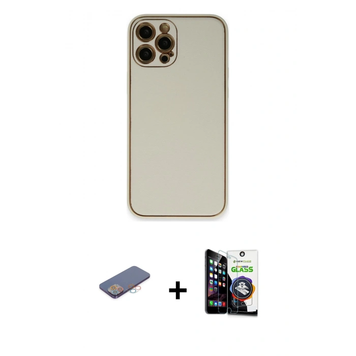 MARSİLYAN™- iPhone 12 Pro Max Kılıf Yadigar Klasik - Şeffaf Temperli Cam Ekran Koruyucu + Renkli Kamera Lens Koruma Cam - PE
