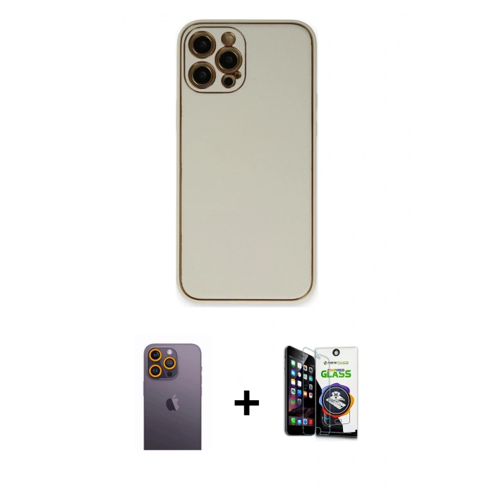 MARSİLYAN™- iPhone 12 Pro Max Kılıf Yadigar Klasik - Şeffaf Temperli Cam Ekran Koruyucu + Sarı Neon Fosforlu Kamera Lens