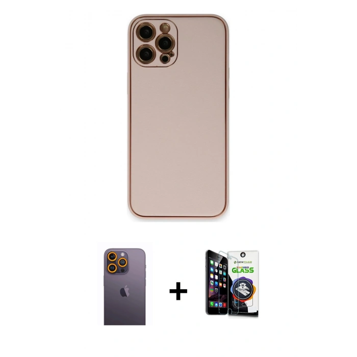 MARSİLYAN™- iPhone 12 Pro Max Kılıf Yadigar Klasik - Şeffaf Temperli Cam Ekran Koruyucu + Sarı Neon Fosforlu Kamera Lens
