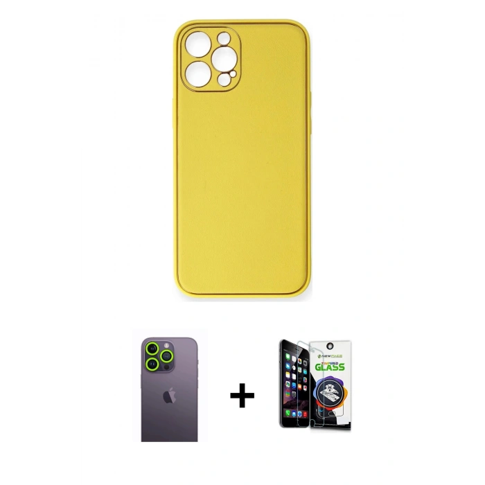 MARSİLYAN™- iPhone 12 Pro Max Kılıf Yadigar Klasik - Şeffaf Temperli Cam Ekran Koruyucu + Neon Fosforlu Kamera Lens - YL