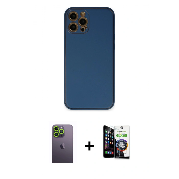MARSİLYAN™- iPhone 12 Pro Max Kılıf Yadigar Klasik - Şeffaf Temperli Cam Ekran Koruyucu + Neon Fosforlu Kamera Lens - YL