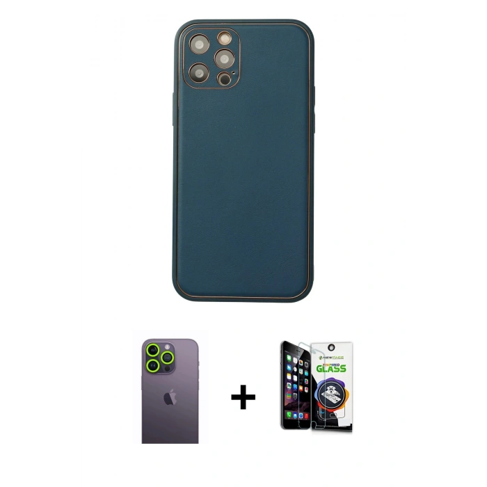 MARSİLYAN™- iPhone 12 Pro Max Kılıf Yadigar Klasik - Şeffaf Temperli Cam Ekran Koruyucu + Neon Fosforlu Kamera Lens - YL