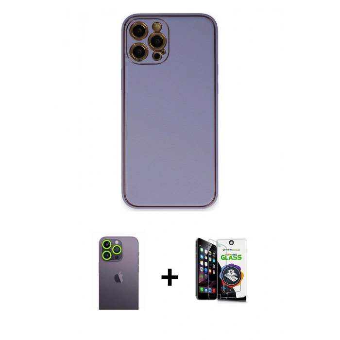 MARSİLYAN™- iPhone 12 Pro Max Kılıf Yadigar Klasik - Şeffaf Temperli Cam Ekran Koruyucu + Neon Fosforlu Kamera Lens - YL