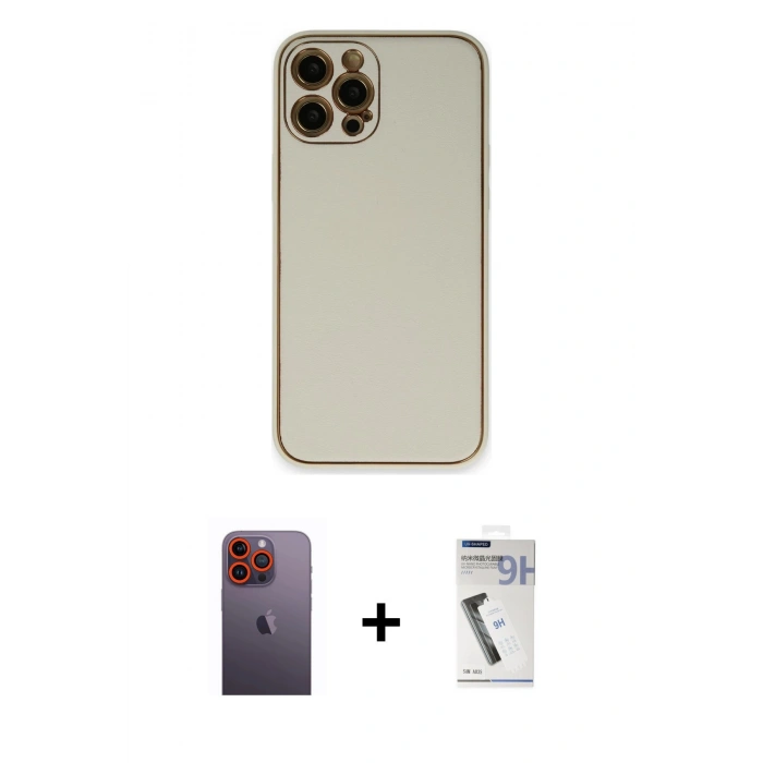 MARSİLYAN™- iPhone 12 Pro Max Kılıf Yadigar Klasik - Şeffaf Uv Polymer Nano Ekran Koruyucu + Neon Fosforlu Kamera Lens - TU
