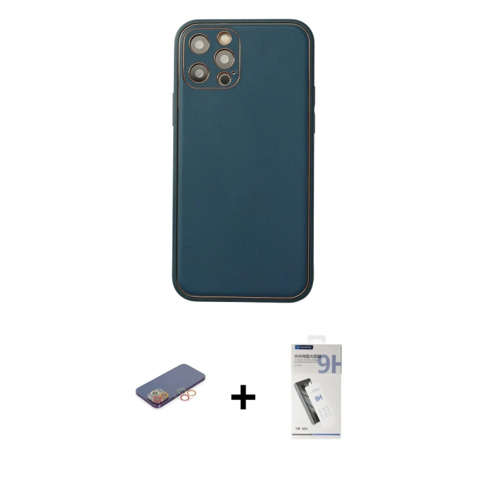 MARSİLYAN™- iPhone 12 Pro Max Kılıf Yadigar Klasik - Şeffaf Uv Polymer Nano Ekran Koruyucu + Renkli Kamera Lens Koruma Cam - TU