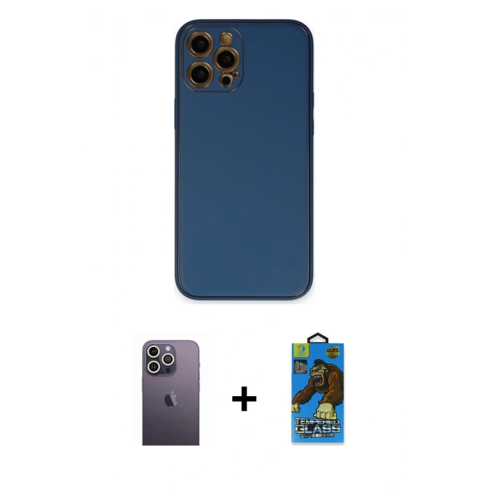 MARSİLYAN™- iPhone 12 Pro Max Kılıf Yadigar Klasik - Siyah 18D Cam Ekran Koruyucu + Neon Fosforlu Kamera Lens - BZ