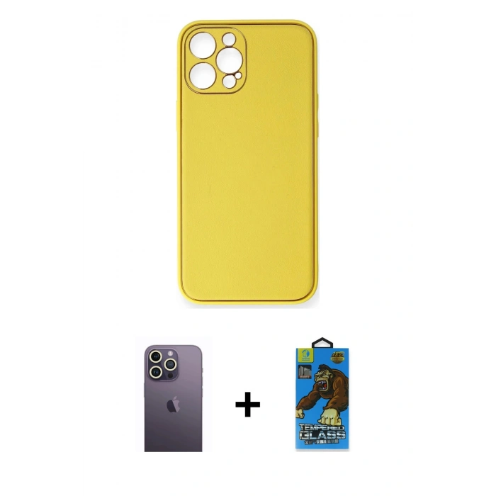 MARSİLYAN™- iPhone 12 Pro Max Kılıf Yadigar Klasik - Siyah 18D Cam Ekran Koruyucu + Neon Fosforlu Kamera Lens - BZ