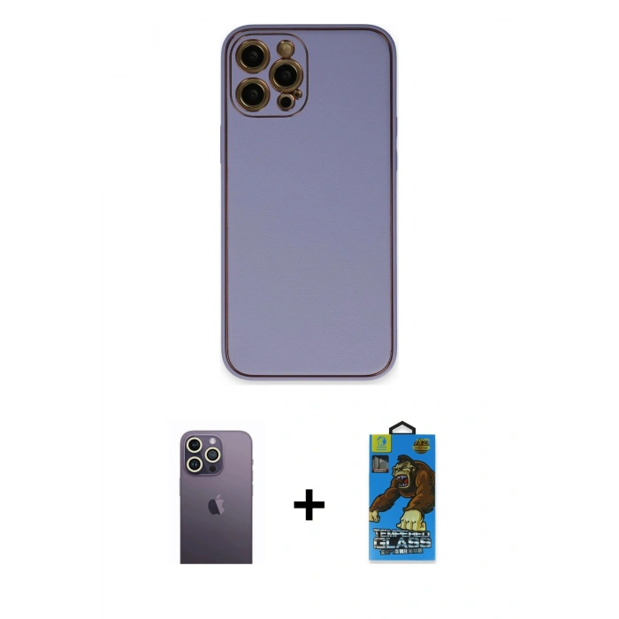 MARSİLYAN™- iPhone 12 Pro Max Kılıf Yadigar Klasik - Siyah 18D Cam Ekran Koruyucu + Neon Fosforlu Kamera Lens - BZ