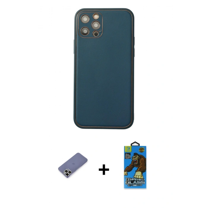 MARSİLYAN™- iPhone 12 Pro Max Kılıf Yadigar Klasik - Siyah 18D Cam Ekran Koruyucu + Metal Kamera Lens Koruma Cam - GD